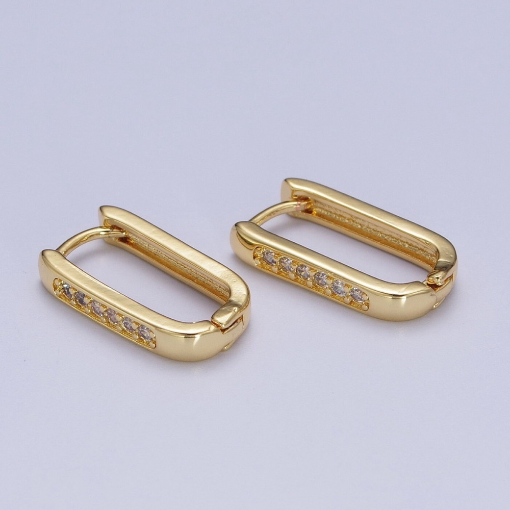 Rectangle CZ gold hoop earrings